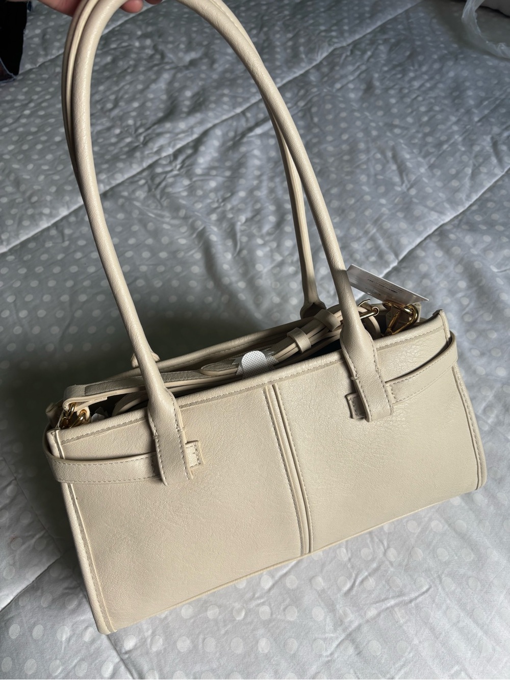 Time and Tru Cream Shoulder Bag with Gold Hardware